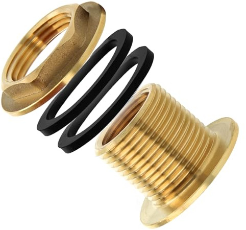 LWLWA Regentonnen Verbinder, IG 3/4 Zoll x AG 1 Zoll Wassertank Anschluss, Messing Regenfass Verbinder, mit 2 Dichtringen, für Wassertanks, Regentonnen, Wassertürme