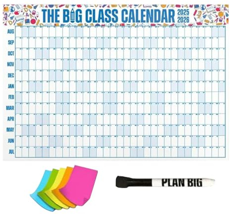 Calendario anual de pared 2025-2026, calendario académico, planificador escolar grande de pared, organizador de borrado en seco, incluye calcomanías y marcadores, 91 x 120 cm, para arreglos de trabajo