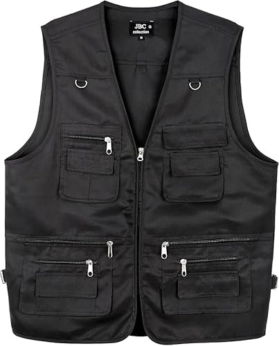 Men’s Multi-Pocket Utility Vest – Fishing & Travel Waistcoat Gilet, Lightweight Breathable Mesh, Adjustable Fit with Multiple Zip & Flap Pockets (UK, Alpha, L, Plus, Regular, Black)