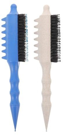 WOONEKY Cepillo para Cardar Cabello Fino 2 Piezas Cerdas de Cerda Natural, Peine Masajeador de Raíces para Mujeres, Herramienta para Peinar y Seccionar, Color y Claro, Uso Doméstico