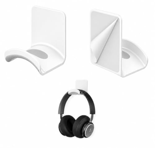 Lot de 2 supports pour écouteurs - Support mural de qualité supérieure avec bande adhésive puissante - Support universel pour bureau, mur, moniteur, casque de jeu, câble (blanc)