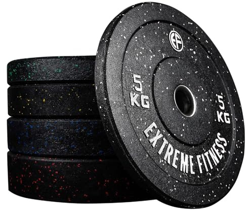 EXTREME FITNESS Olympic Weight Bumpler Plates Set - 2 Inch Weight Plates Set from 5kg to 25kg - Hi Temp Solid Rubber Gym Plates for Home and Commercial Gym Use - 5kg Weight Plate Pair
