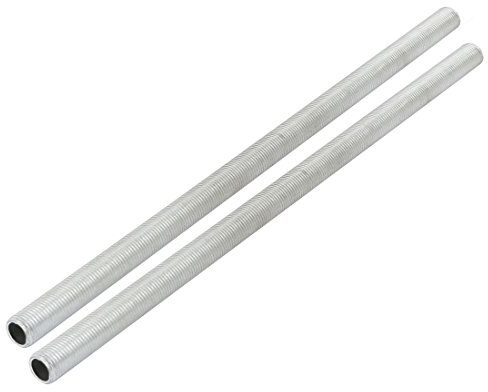 sourcing map Tige Filetée Creuse M10 Tube Filete Filetage 225mm Longueur Supérficiel Lampe Tuyau Mamelon pour Réparation Luminaire Lampe Lustre Zingué Argenté Paquet de 2