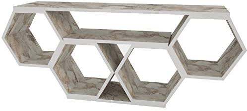 DECOROTIKA Honey TV Stand TV Unit for TVs up to 55 inch | Honey Comb Design (White Marble Effect)