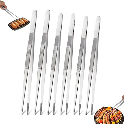 Kochpinzette,6 Stück Kochpinzette Edelstahl,(20 Cm,25Cm,30 Cm) Grillpinzette, Lang Pinzette Küche,Bratpinzette, Bratpinzette, Fleischpinzette Edelstahl, Steakpinzette