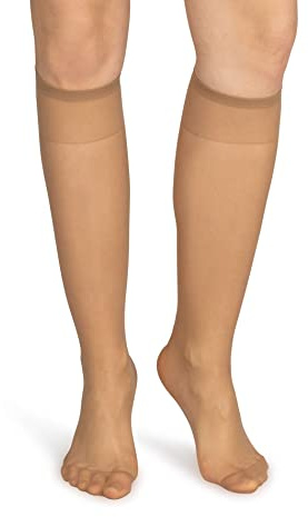 NOQ Medias hasta la rodilla para mujer, monocolor, 15 DEN, estilo casual, sin presión, semimate transparente, con parte superior cómoda, dos pares, talla única, dorado, Talla única