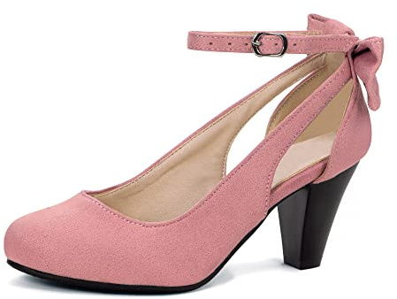 elerhythm Chaussures Mary Jane pour femme avec nœud, bout fermé, vintage, à talons, style Gatsby, victorien, années 1920, en similicuir, Rose, 39 EU