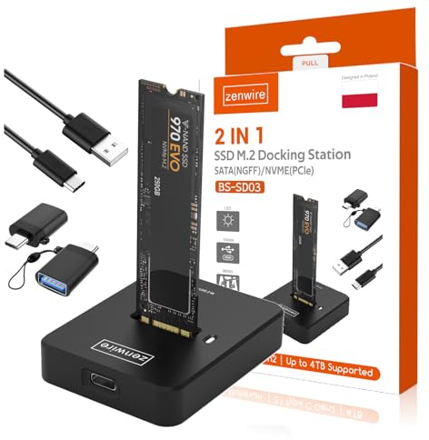 Zenwire Adapter SSD - SSD-Adapter 2in1 - NVME/SATA Gehäuse - Festplattengehäuse NVMe M.2 USB-C 3.1 Smit USB-C - auf USB 2.0/3.0 Kabel - Werkzeuglos