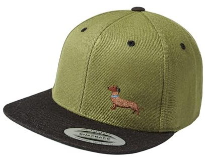 Baddery Gassi Outdoor Flexfit Snapback Cap - „Dackel“ - Bestickte Kappe für Herren & Damen - Geschenk für Hundebesitzer (Olive-Black - One Size)