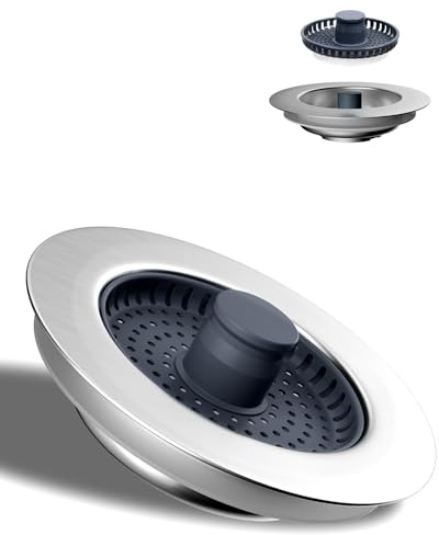 Hibbent Kork, diskbänksfilter och sifon, 3-i-1 kombo, rostfritt stål, popup-diskbänksgaller, anti-blockering, förhindrar lukt - diskbänksdjup>28 mm