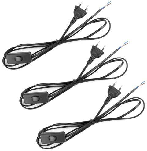 VMUTGA 3 Piezas Cables con Interruptor y Enchufe, 1.8M Cable de Alimentación Negro 2 x 0,75 mm² Cable Electrico con Euro Enchufe Cable de Conexión para Lámparas Lámpara de Mesa
