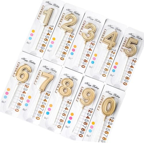 Shirene Birthday Number Candles,10 PCS Gold Glitter Birthday Number Candles,Resin Cake Candles 0-9 with Holders for Birthdays Party,Wedding,Anniversary Decoration