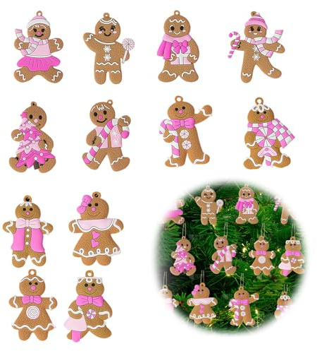 KLINNA 12 piezas de muñeco de pan de jengibre para árbol de Navidad, tradicional hombre de jengibre como figuras inastillables para colgar, dulces adornos colgantes para árbol de Navidad y decoración