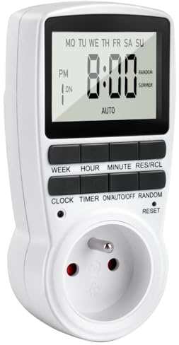 Programmateur Prise Electrique, Prise Programmable Minuteur Digitale avec 16 Programmes de Minuterie, Timer Numérique Rétroéclairée avec Mode Antivol et Écran LCD, Prise avec Minuteur pour Appareils