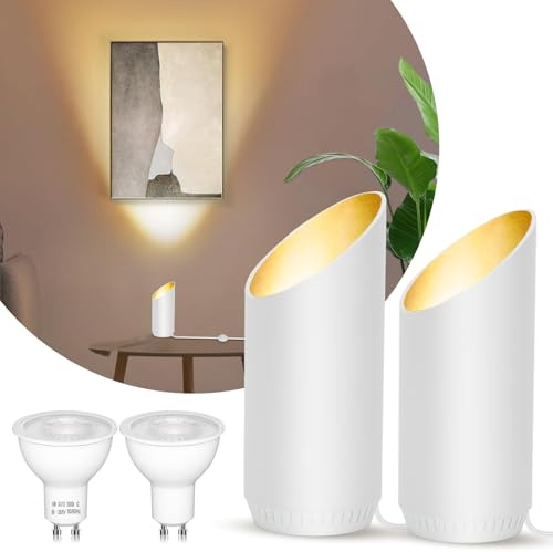 HUAEU Uplighter Floor Lamps for Living Room, 2 Pack 6W GU10, 3000K White | 6W GU10 LED uplighters with warm 3000K light, 5.9 ft cable and foot switch for plants, artwork and dark corners