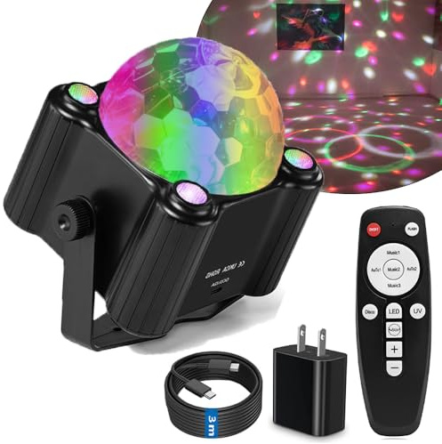 Disco Ball Lights - Sound Activated 7 Color LED Stage Strobe Lights with Remote Control for Parties, Karaoke, Bar, Room, Birthday, Halloween, Christmas Show