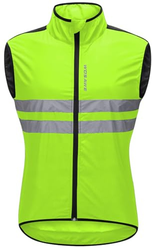 WOSAWE Men's High Visibility Cycling Wind Vest Sleeveless Reflective Bicycle Gilet, L Green