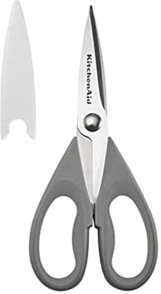KitchenAid All Purpose Kitchen Shears with Protective Sheath Durable Stainless Steel Scissors, Dishwasher Safe, Soft Grip Comfort Handle, 8.72 Inch, Gray