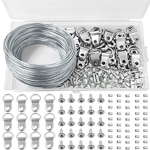 NORTHERN BROTHERS 30M Picture Hanging Wire Picture Hooks Picture Hanging Hooks Picture Hanging Kit with D Ring Picture Hangers, Crimping Loop Sleeve