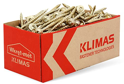 KLIMAS Tornillos Torx para madera Torx de cabeza de plato, 6,0 x 70 mm, 100 unidades, arandelas para terraza, tornillos universales para construcción de techo, juego TX amarillo