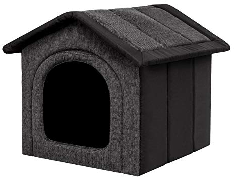 Hundehütte Hundehöhle Hundebett Hundehaus Katzenhöhle mittle M - 44x38 cm Graphit mit Schwarz