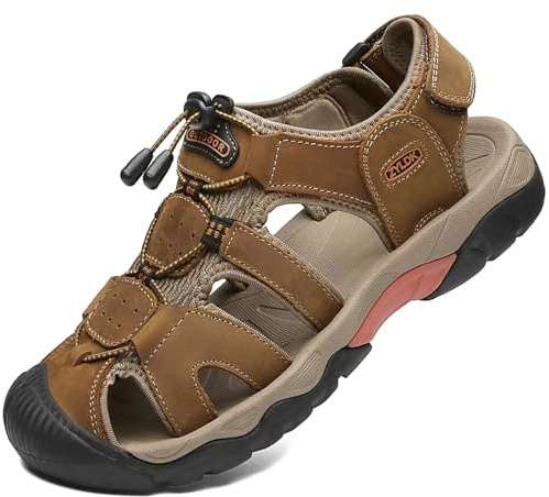 ZYLDK Herrsandaler läder strand vandringssandaler utomhusskor sommar vandringsskor män sport utomhus andas sandaler vandringssandaler strand vandringsskor, BRUN, 48 EU