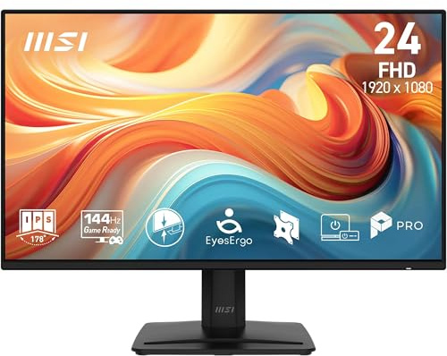 msi PRO MP243 E14 – Monitor 24 FHD (1920×1080) IPS, 144 Hz, 1 ms, HDR Ready, Adaptive-Sync, Eye Care, Altoparlanti Integrati, HDMI 1.4b, DisplayPort 1.2a, Frameless, Regolabile in Inclinazione, VESA