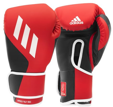 adidas Boxhandskar Speed Tilt 350 kardborreband – 18 oz, färg: rödsvart – med innovativ TILT®-teknik – de första 100% hållbart tillverkade boxhandskarna av kaktusläder