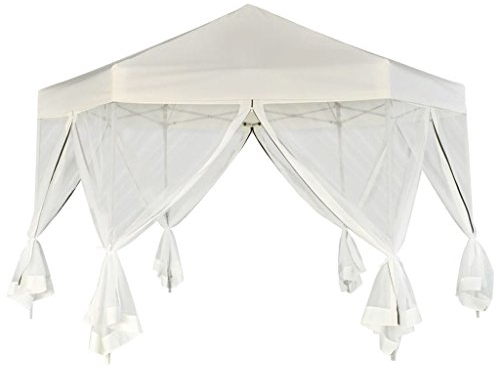 Gecheer Sexkantig popup-festtält med 6 sidoväggar paviljong festtält, festtält, trädgårdstält, öltält, gräddvitt 3,6 × 3,1 m
