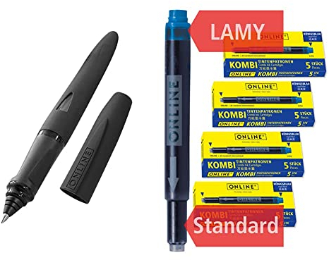 Online Rollerball Switch Expert & 20x kompatible LAMY Patronen blau, Universal-Tintenpatronen, Ersatz-Patronen, löschbar, auswaschbar, auch Tintenpatronen-Rollerbälle, Vorteilspack königsblau