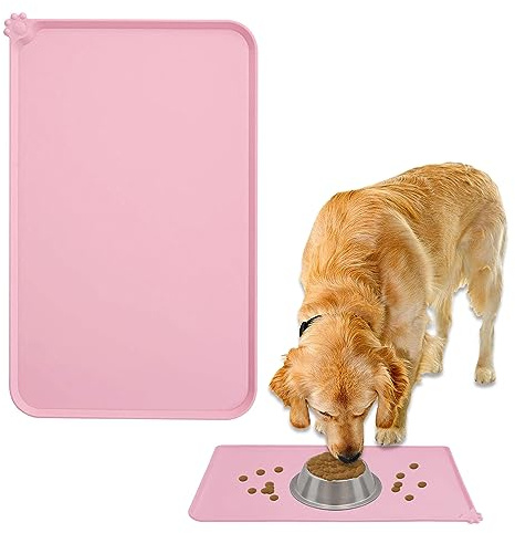 ATBUSS 1 Tapis d'alimentation Rose pour Animaux De Compagnie (48 Cm * 30 Cm), Tapis d'alimentation en Silicone pour Chat Et Chien, Plateau De Bol pour Animaux De Compagnie