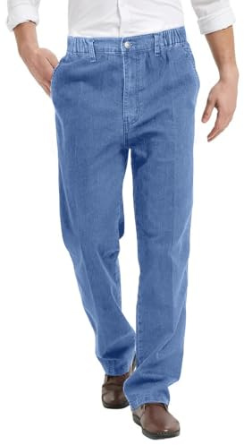 IDEALSANXUN Jeans da uomo con elastico in vita casual vestibilità rilassata jeans elasticizzati pantaloni elasticizzati in vita jeans in denim (azzurro, 44x28)