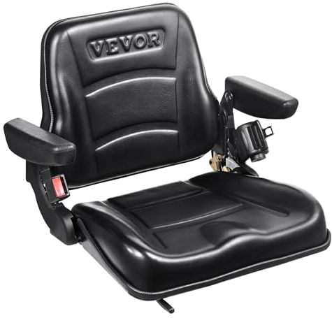 VEVOR Sedile Universale per Carrello Elevatore Sedile Pieghevole per Trattore Coprisedile con Schienale ad Angolo Regolabile Microinterruttore Cintura di Sicurezza Braccioli Fessura Esteso 160-340mm