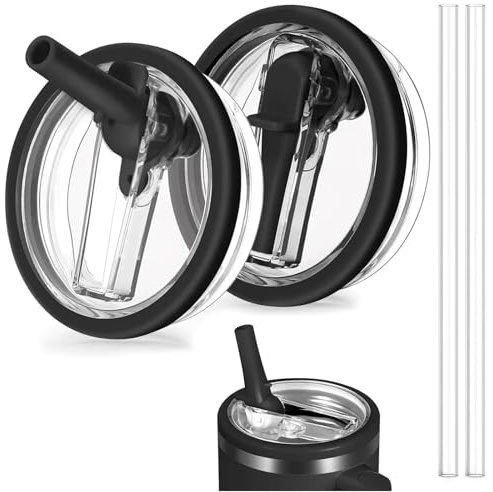 Audasi 2 Pack 40 oz Tumbler Flip Straw Lid Couvercle de Gobelet Réutilisable Compatible Avec Les Gobelets Stanley Quencher Couvercle de Remplacement Anti Eclaboussures Pour Gobelets Stanley Noir
