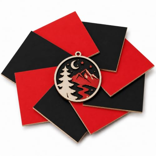 Creatorally Colorful Plywood Sheets, Laser Cutter Wood Sheet 8pcs 300x300x3mm, Colored Basswood Board Engraving Materials for DIY CNC Cutting Wood Burning (Red and Black)