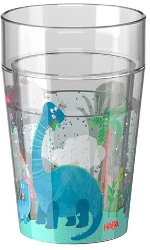 HABA Gobelet pailleté Dino 1 – gobelet enfant avec effet pailleté scintillant, parfait pour eau, jus & thé, pratique pour petites mains – 2012447006