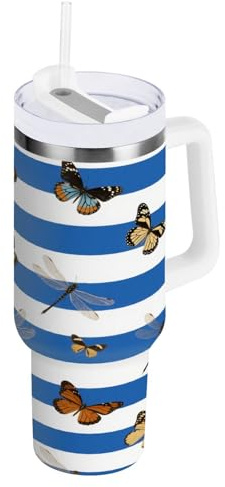 aidingzhi Bicchiere da 1180 ml in acciaio inox con cannuccia resistente alle perdite, con chiusura a scatto, a bocca larga, vuoto, grande, idea regalo per donne, uomini, lui e lei