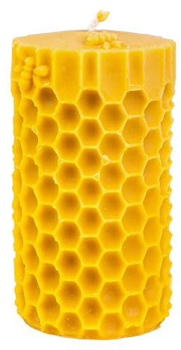 BeesWax World handgjorda bivaxljus – 100% naturligt bivax med bomullsveke – dekorativt, hållbart och rökfritt (Ljus med hexagoner – Höjd: ~122 mm, Ø: ~72 mm)