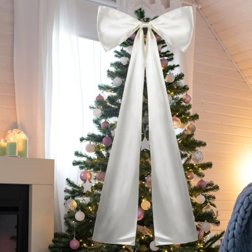 MiOYOOW Riesige Weihnachtsschleife, 50 X 117cm, Große Schleifen mit Langen Luftschlangen, Vintage Weihnachtsbaum Schleifen Ornament für Zuhause, Hochzeit, Geburtstag, Party, Feier