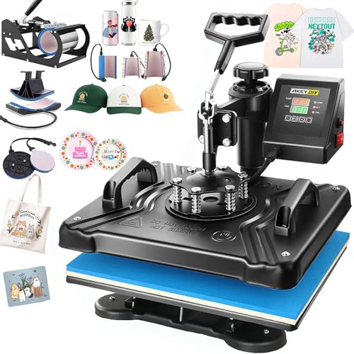 Överföringspress 8-i-1 varmpressmaskin, 38 x 30 cm mångsidig värmepress med 360° vridbar, värmepress, kopppress runt koppar, hatt, mössor och t-shirt-tryckmaskin (8-i-1 svart)