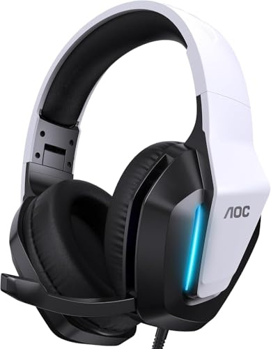 AOC Wired Gaming Headset, Headphones for Xbox Series PS5 PC Switch, White