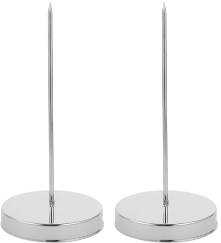 Kisangel Porte-Mémos Métallique Lot de 2 Piquets Argentés pour Reçus et Factures, Collecteur de Documents pour Restaurants et Usage Domestique