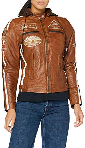 URBAN 5884 Chaqueta de moto para mujer con protectores, de piel de cordero, con protectores de espalda, hombros y codos. | Tan | S