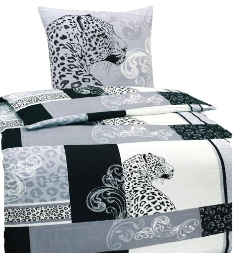 Hochwertige Biber Bettwäsche Baumwolle Ornamente Leopard 135x200 80x80 Set 2tlg