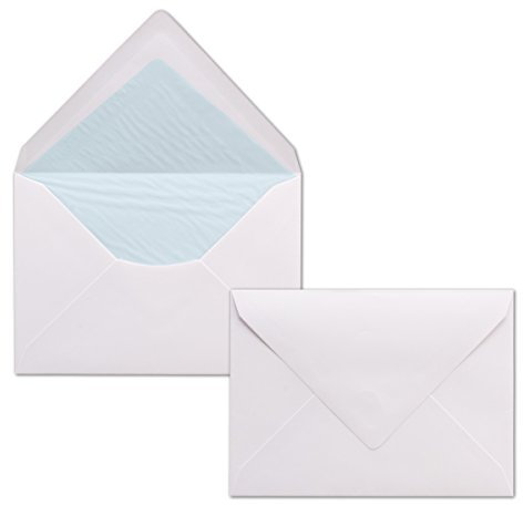100x Briefumschläge Weiß DIN C6 gefüttert mit Seidenpapier in Hellblau 100 g/m² 11,4 x 16,2 cm mit Nassklebung ohne Fenster