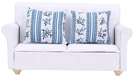 Puppenhaus Sofa im Maßstab 1:12 Puppenhaus Möbel Miniatursofa für Wohnbettzimmer Sofacouch mit Kissen Raumdekoration für Kinder Foto Requisiten(1 x 2 Sitzsofa 2 x Kissen)