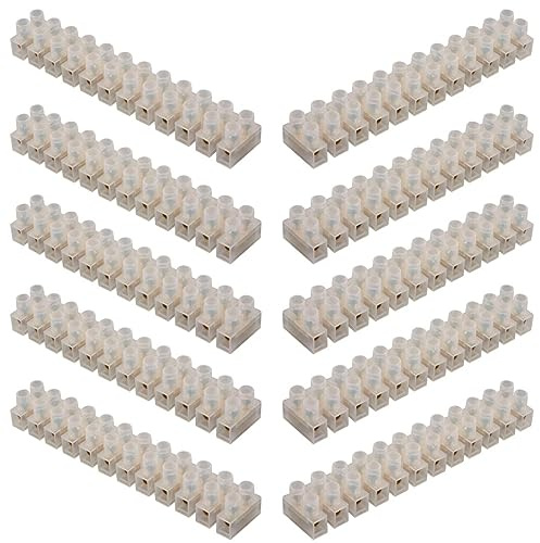 GTSE 10 Pack of 12 Way 15 Amp Electrical Connector Block, 137mm Length, White Terminal Block Electrical Connector Strips