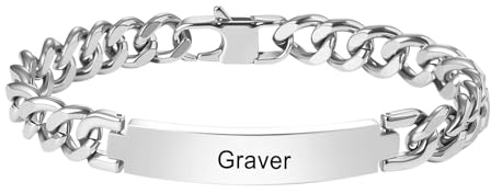 Cupimatch Bracelet Homme Personnalisable Prénom Gourmette Homme Argent avec Plaque en Acier Inoxydable pour Homme Garçon,Cadeau pour Noël Saint-Valentin Fête des Pères Anniversaire