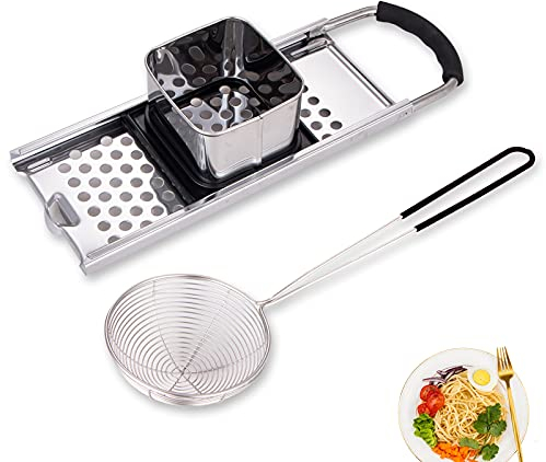 Mlesi Premium Grade Spaetzle Maker in acciaio inox ampliare il manico in plastica con schiumatoio ragno colino uova fatti in casa noodle noodle dimensioni perfette per pentole e padelle.