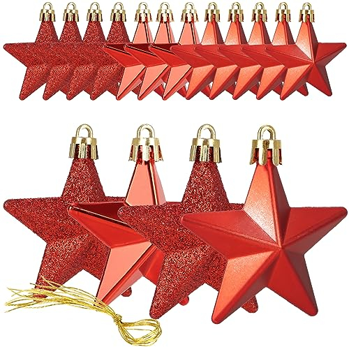 COM-FOUR® 16x ganci a stella infrangibili - Decorazioni per alberi di Natale a forma di stella - Decorazioni natalizie decorative - Palle per alberi di Natale in 3 disegni - Decorazioni natalizie